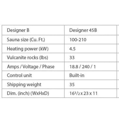 Designer B 4.5KW Sauna Heater with Rocks specifications