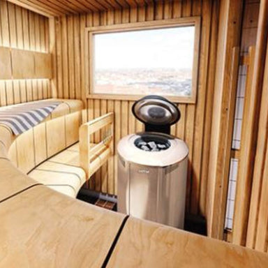 This is the Harvia Forte Series AF650 6.5kW Sauna Heater inside the sauna room.