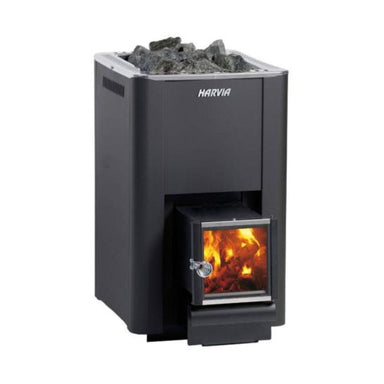 The Harvia Pro 20 SL offers exceptional convenience, allowing bathers to feed wood into the sauna from another room