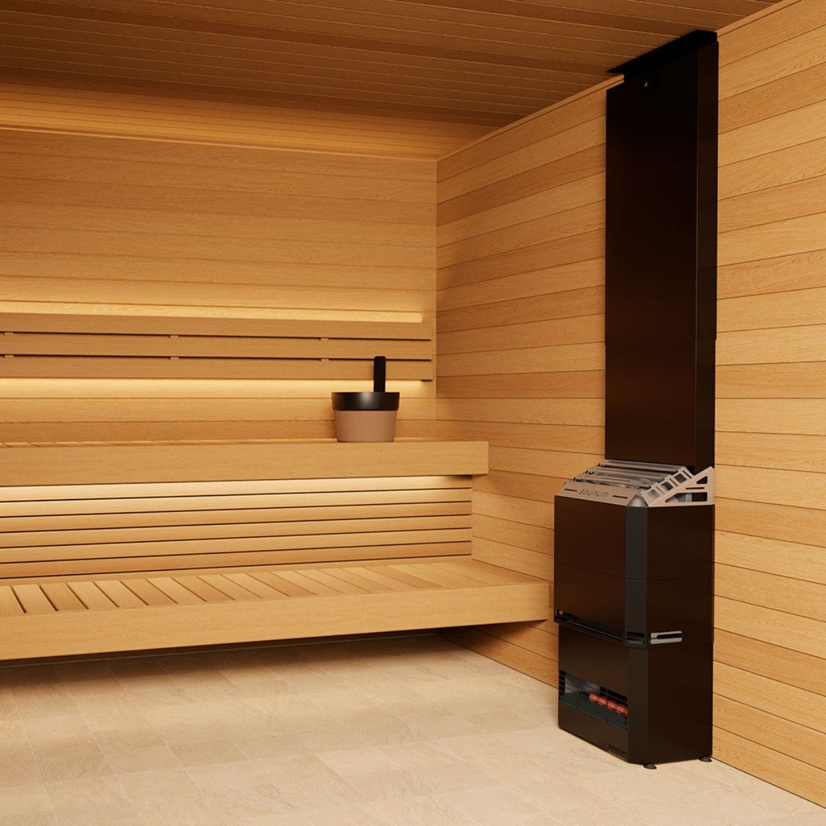 This revolutionary sauna heater includes an ingenious climate equalizing system that more evenly balances the temperature