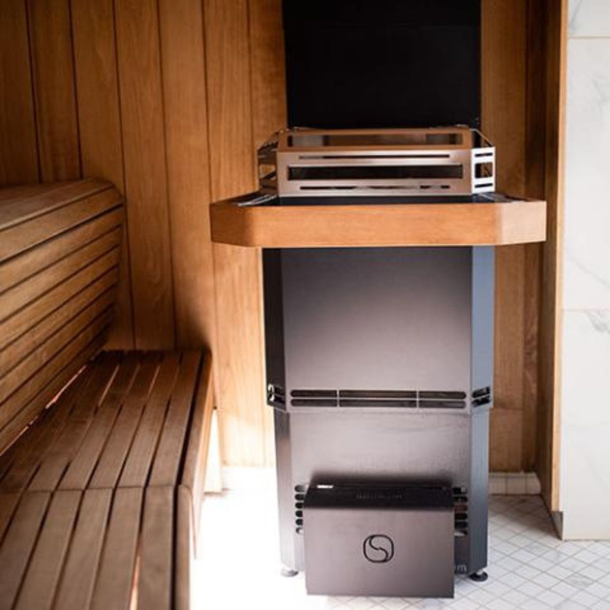 Saunum’s Himalayan salt tray is positioned within the air stream so that salt ions are propelled throughout the sauna to deliver health benefits more effectively