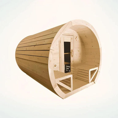 Relax in comfort with a True North Schooner Outdoor Sauna, constructed from top-quality Pine wood.